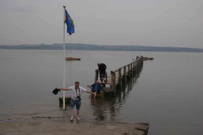 Taking the waters at Culross: Grins for a Grid as 'happy' photters wade through the murky waters at high tide, a late runnng 6N72 causing havoc. Photo of Taking the waters at Culross
