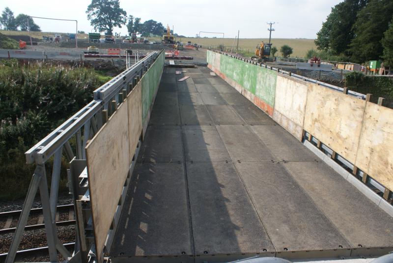 Mill of Keir Temp. Bridge 25.08.13: Mill of Keir Temporary Bridge's deck on 25.08.13. I presume the plywood once fitment is complete will be painted? Photo of Mill of Keir Temp. Bridge 25.08.13