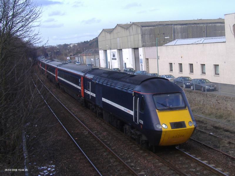 Class 43-1.jpg: An Abdn-King's Cross train passing Arbroath with 43 296 at the head Photo of Class 43-1.jpg