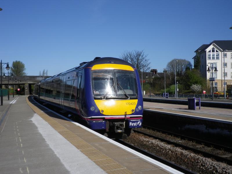 Stirling Spring: Class 170, ex Glasgow Queen Street departs Stirling on a bright March morning in 2012 Photo of Stirling Spring