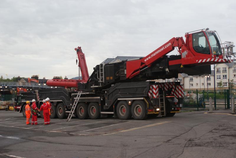 The base of the BIG crane at Stirling being prepared: The base of the BIG crane at Stirling being prepared in the small ScotRail car park at Stirling for works on Shore Road bridge. 13.09.13 Photo of The base of the BIG crane at Stirling being prepared