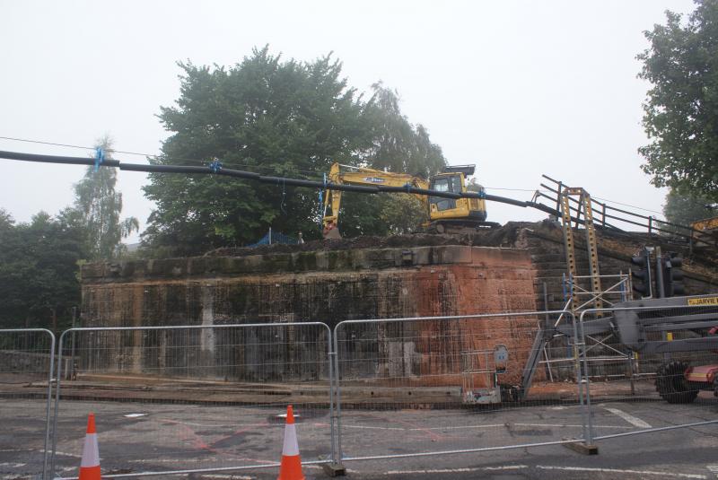 The north abutment of Causewayhead bridge just after the decks removal.: The north abutment of Causewayhead bridge just after the deck's removal. 28.09.13 Photo of The north abutment of Causewayhead bridge just after the decks removal.