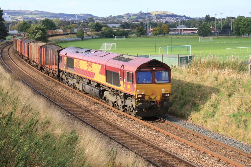 Wagons Logging Off: 66103 on the 10.17 Inverkeithing G.L. to Belmont Down Yard with 8 OTA wagons for scrapping passing Peffermill Playing Fields on 29/09/2013. Photo of Wagons Logging Off