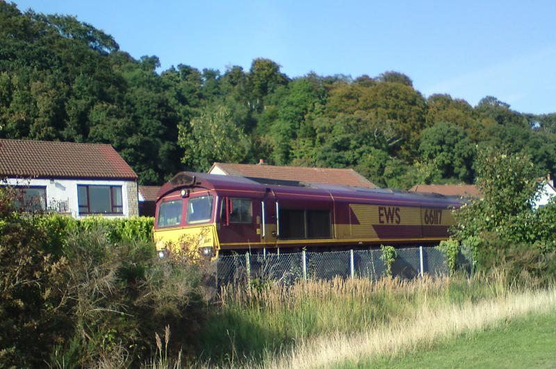 Ballast: 66117 approaches Culross with a ballast train on 28 Sept 2013 Photo of Ballast