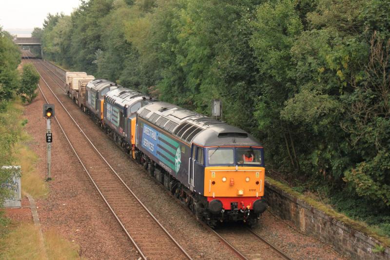 Tripleheaded 6M50: 57012 + 37409 + 37667 on the late running 6M50 15.12 Torness Power Stn to Carlisle Kingmoor approaching Niddrie West Jct on 01/10/2013 Photo of Tripleheaded 6M50