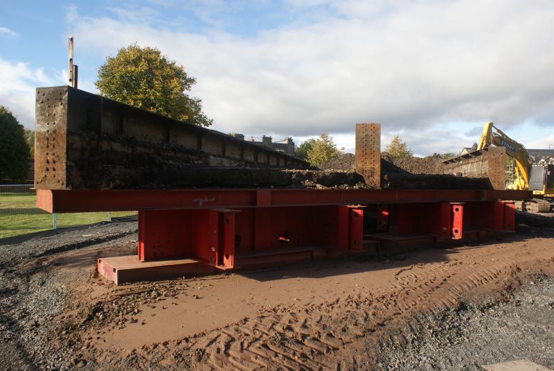 The old deck of Causewayhead Road bridge starting to be broken up: An end on view of the old deck of Causewayhead Road bridge as it starts to be broken up. 04.10.13 Photo of The old deck of Causewayhead Road bridge starting to be broken up