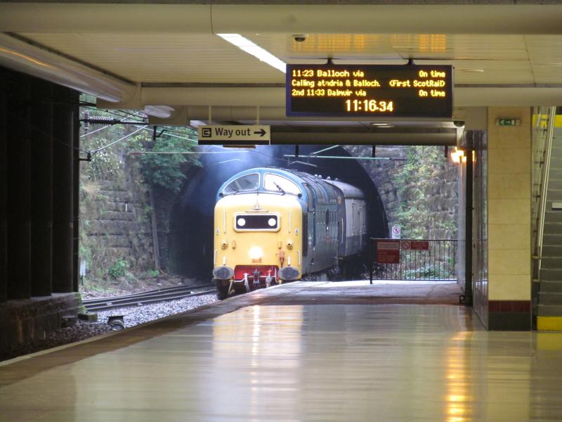 55022 in Glasgow Queen Street: 55022 Royal Scots Grey passes Glasgow Queen Street heading for Yoker. Photo of 55022 in Glasgow Queen Street