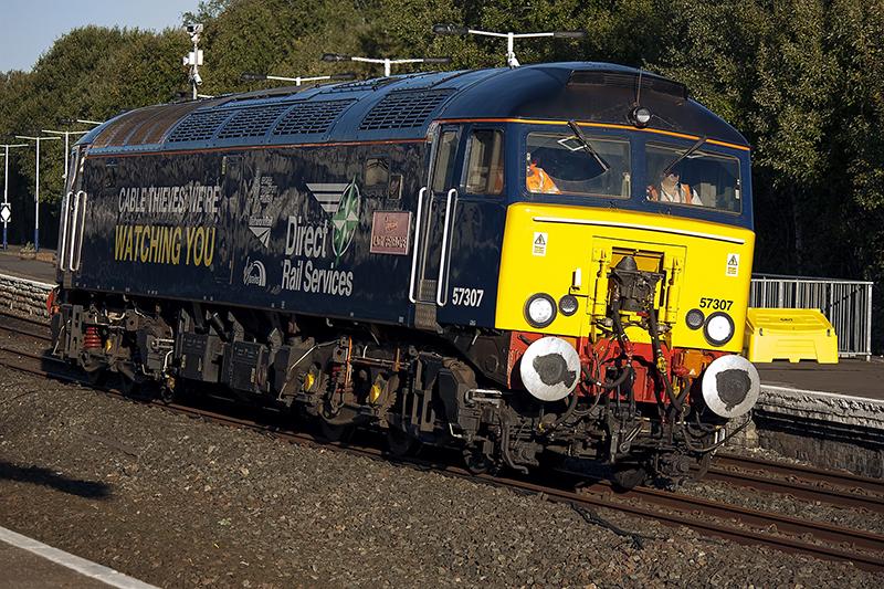 57307 0Z28: 57307 Lady Penelope passing through Kilmarnock southbound on 0Z28 driver training run on 10th October 2013 Photo of 57307 0Z28