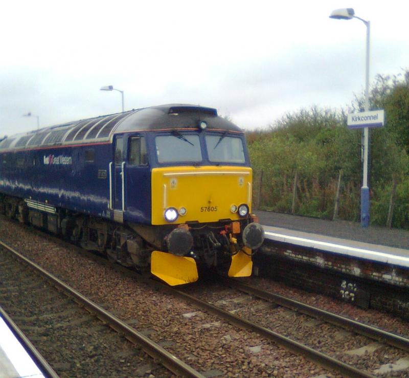 Stranger at Kirkconnel: 57605 waits for section ahead to clear before continuing south from Kilmarnock on 24th September 2013. Photo of Stranger at Kirkconnel