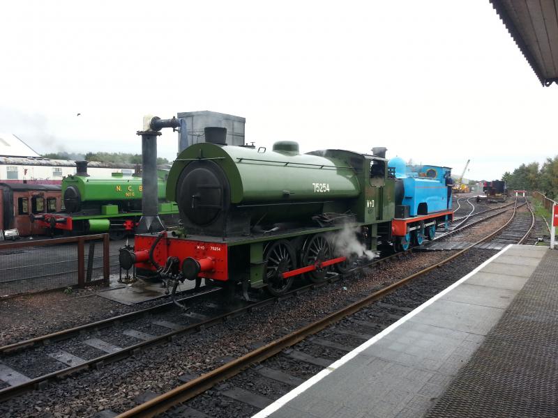 Bo'ness & Kinneil steam gala 1 2013: WD 75254 & no.1 Lord Roberts sit beside watering tower while Prestongrange no.8 sits outside running shed. 19/10/13 Photo of Bo'ness & Kinneil steam gala 1 2013