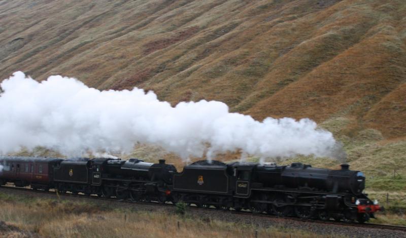Black 5's on the West Highland.: 45407 heads 44871 on the SRPS end of season excursion. Photo of Black 5's on the West Highland.