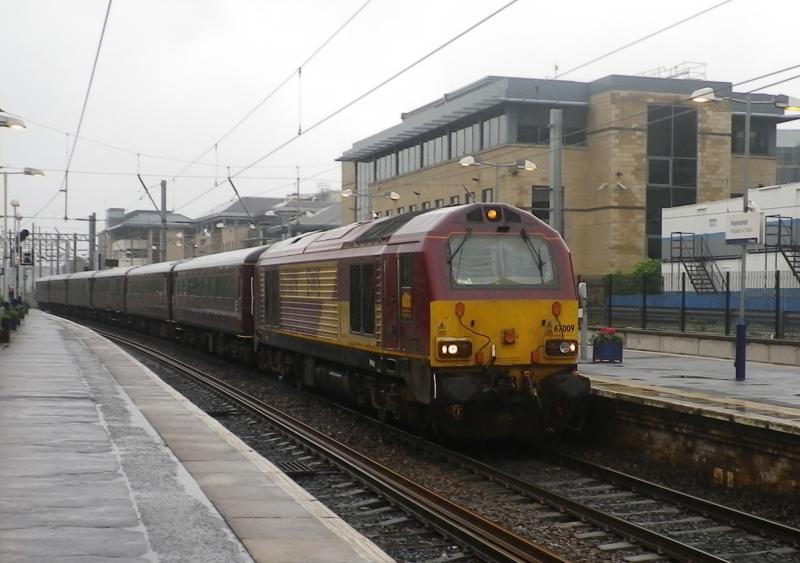 Class 67: A class 67 sweeps into a rain swept Haymarket Station on an August morning in 2012. Photo of Class 67