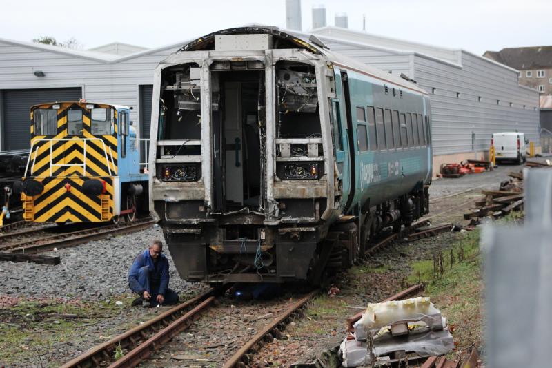 Damaged 52823: Slightly off topic, 52823 of 158823 under repair at Brodies after a level crossing incident in july Photo of Damaged 52823
