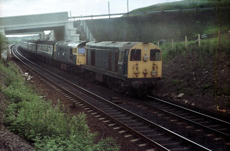 Failed Push Pull: 27206 & 27207 failed about 2 miles from Croy, 20102 rescued the stricken pair, all passengers thrown off at Croy. 26/06/78 Photo of Failed Push Pull