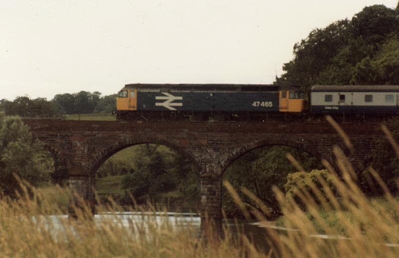 Leigh Milton viaduct: 47465 on the Stranraer to Euston boat train, crossing Leigh Milton viaduct in March 1987 Photo of Leigh Milton viaduct