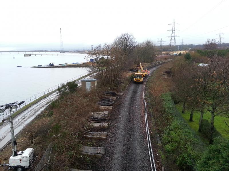 SAK repairs Feb 2014 @ Kincardine: Relaying of the Ballast under Kincardine Bridge through to the old Kincardine station site Photo of SAK repairs Feb 2014 @ Kincardine