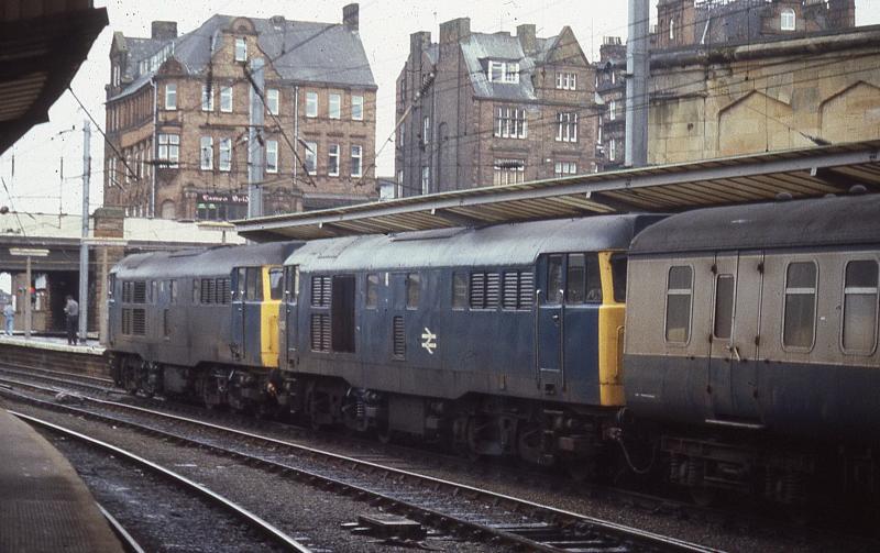 Snails at the double: 31429 and 31458 at Carlisle having brought in the 0728 from Hull on 22/3/86 Photo of Snails at the double