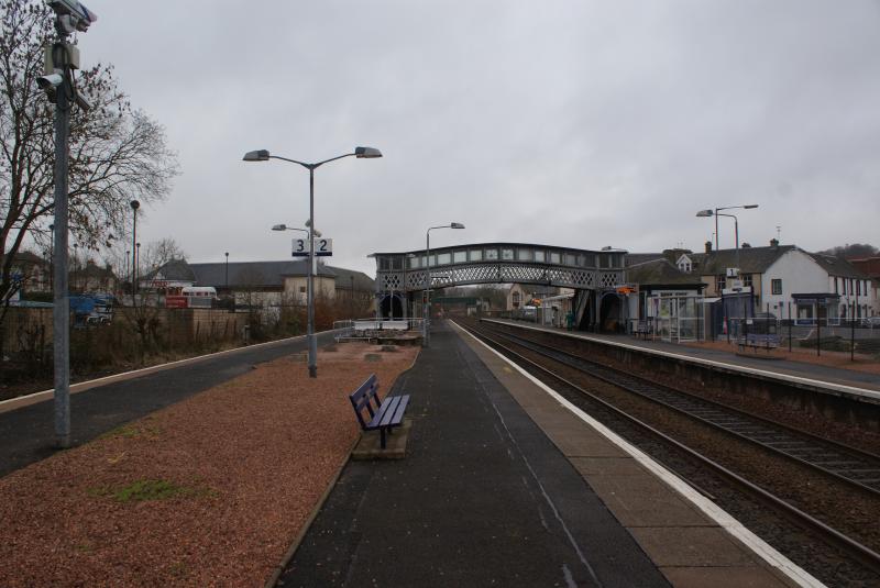 Photo of Dunblane Station looking north and a lot less cluttered with only one bridge. 09.03.14