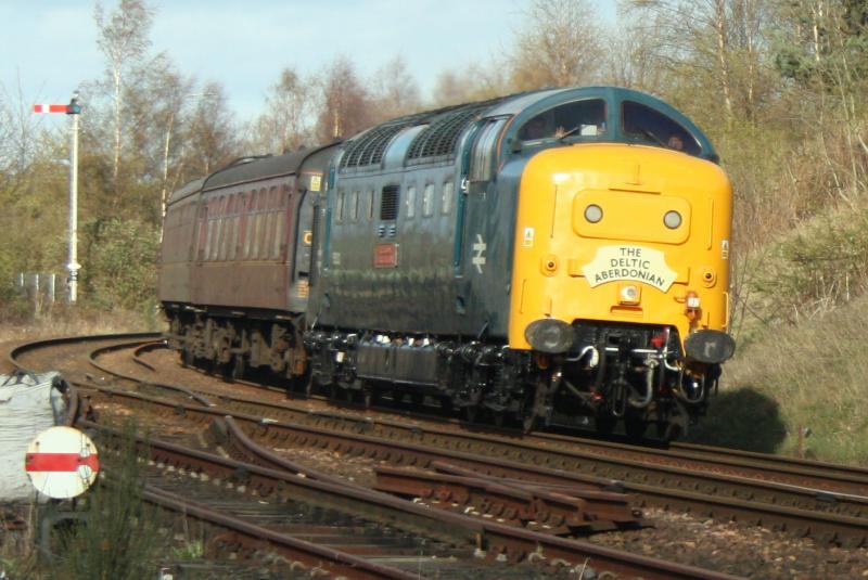 The Aberdonian Deltic.: A friendly wave from the footplate and a blast on the horn as 55002 heads for York . Photo of The Aberdonian Deltic.
