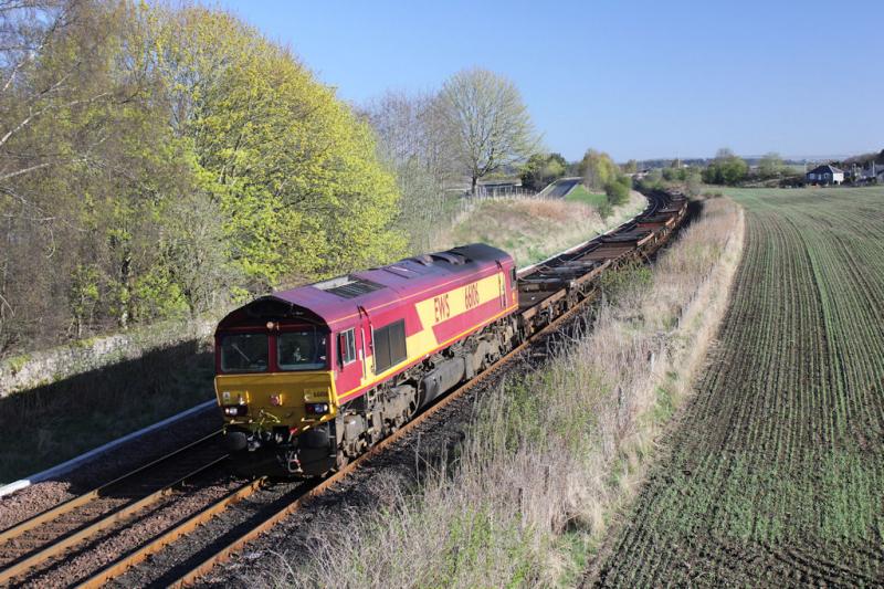 66106_Inverness T.C._Tees N.Y.: Passing Luncarty with empty pipe carriers
Photo of 66106_Inverness T.C._Tees N.Y.