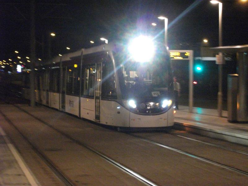 Tram 258 at night: Approaching Edinburgh Park 24/04 Photo of Tram 258 at night
