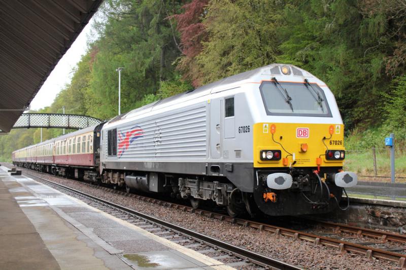 1Z23 - 67026 - UK Railtours Cock of the North tour: Dunkeld & Birnam in the rain Saturday 10/05 Photo of 1Z23 - 67026 - UK Railtours Cock of the North tour