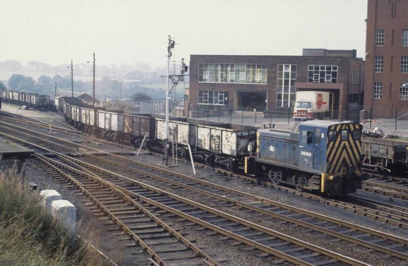 Carpark foundations: 06003 shunts the yard at Markinch.Sept 1980 Photo of Carpark foundations
