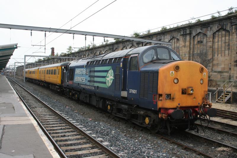 DRS 37 at Carlisle: DRS class 37 heading three Network Rail coaches at Carlisle on 2nd of July 2014 Photo of DRS 37 at Carlisle