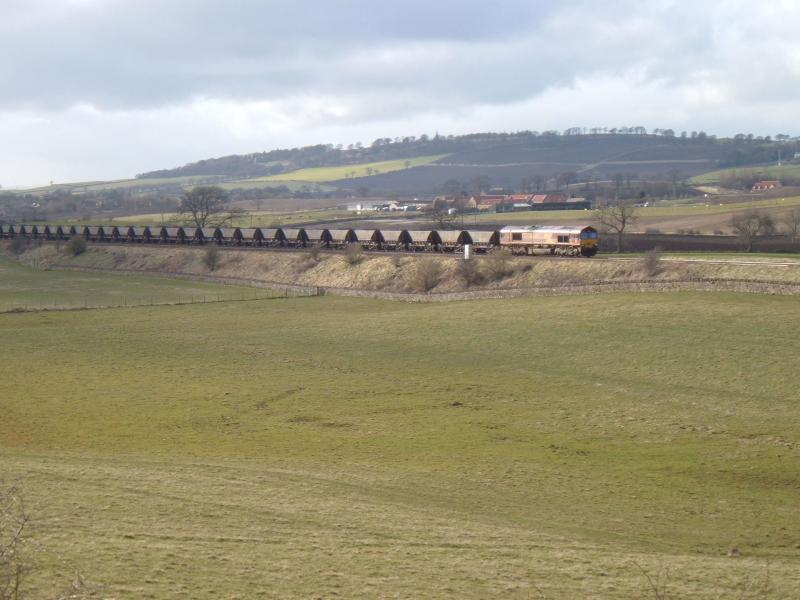 66150: 66150 runs alongside the canal near Philpstoun with loaded HAAS for Longannet 28 March 2008 Photo of 66150