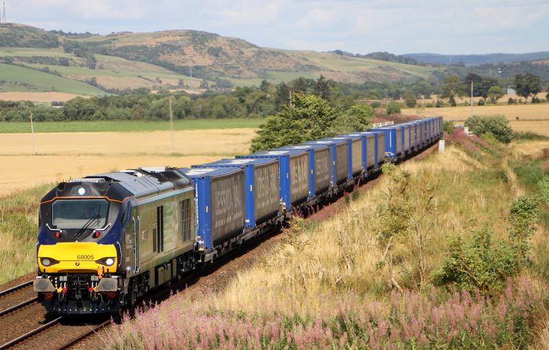 68005 passing Forteviot: DRS 68005 heads the 4D47 Inverness-Mossend Intermodal at Forteviot. Photo of 68005 passing Forteviot