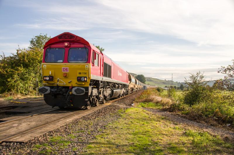 66114: 66114 heads south at Forgandenny, 66103 is on the rear. 08/09/14 Photo of 66114