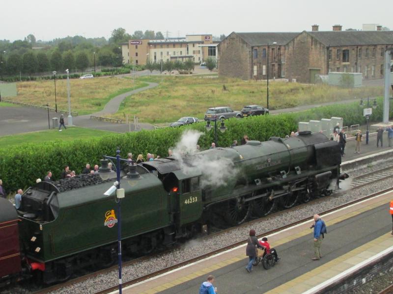Another shot of 46233: Duchess of Sutherland at Stirling on 14 Sept 2014 with the morning Forth Circle Photo of Another shot of 46233