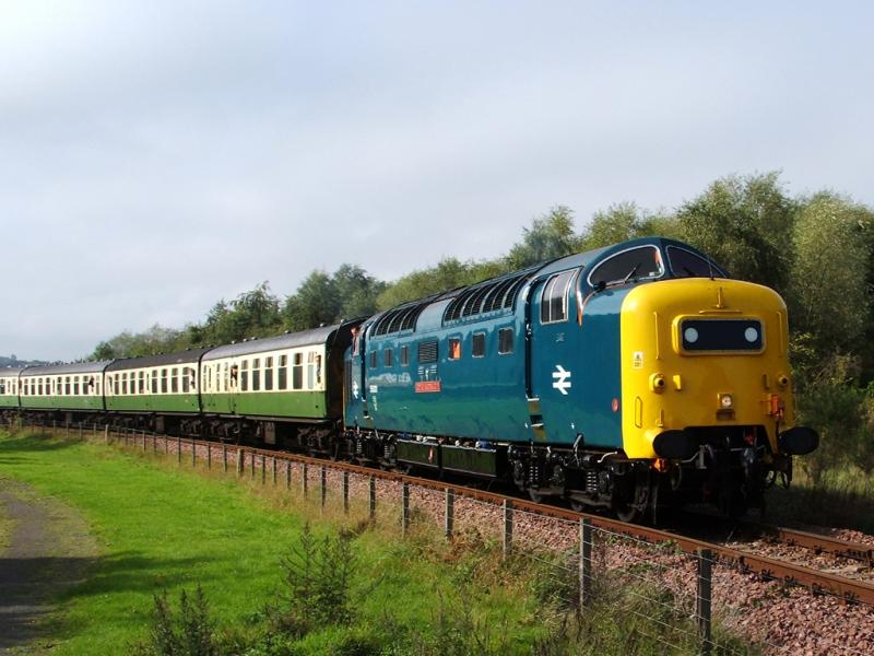 55022 Boness Gala: 55022 approaches Kinneil with the 1133 service from Birkhill - Bo'ness. Saturday 30/09/2006 at 1147 Photo of 55022 Boness Gala
