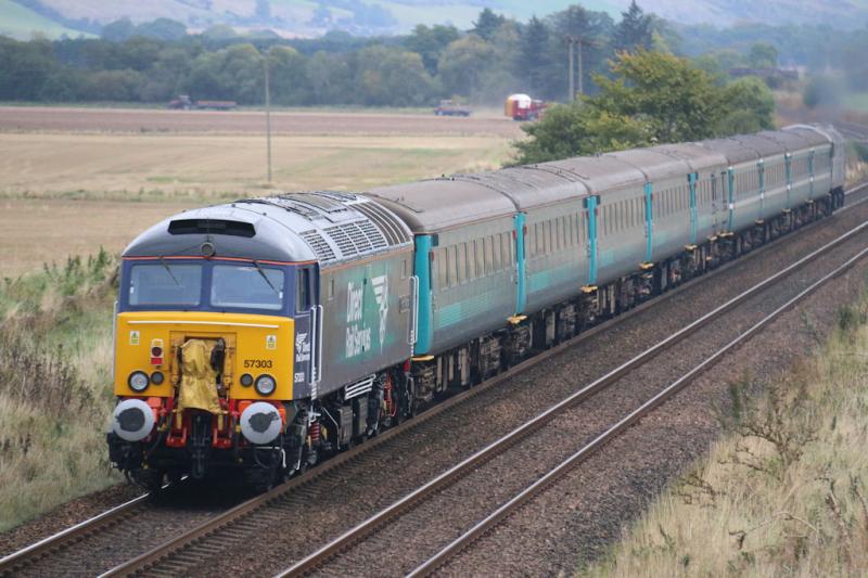 5Z21_Gleneagles_Dundee: 57303 on tail, empty coaching stock @ Forteviot. Photo of 5Z21_Gleneagles_Dundee