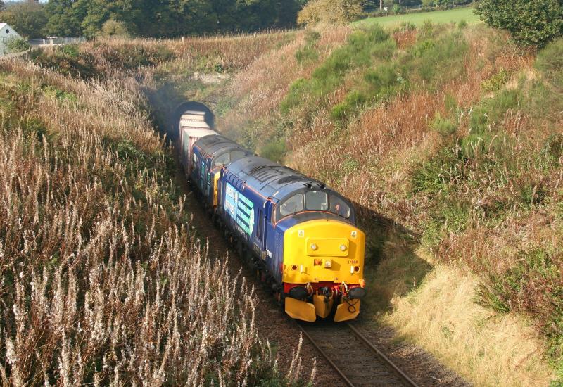 37688 and 37087 4Z50 Inverness to Coatbridge October 2009: Storming out of Kingswood with the new flow for RUSSELL, the first few days it was EE powered and then after it was a solid shed Photo of 37688 and 37087 4Z50 Inverness to Coatbridge October 2009