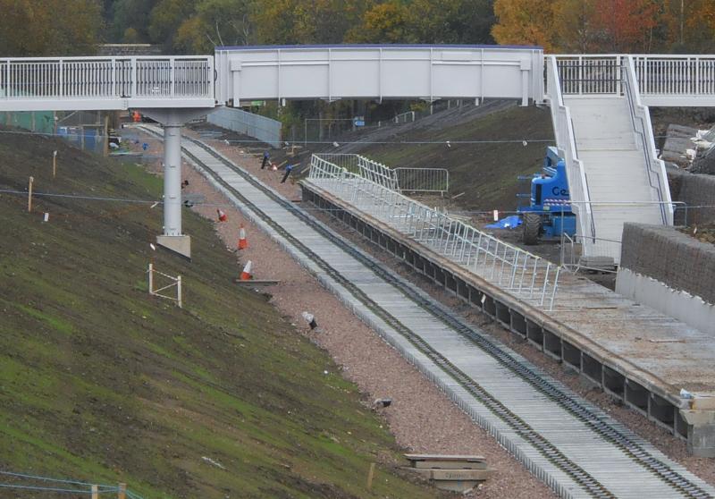 Eskbank Station: Eskbank new station looking north and footbridge connection to Tesco.12/10/14 Photo of Eskbank Station