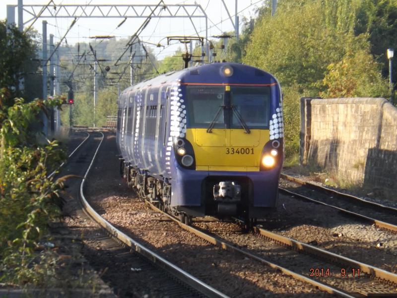 Coatbridge Conversation: A Class 334 arrives on bueatiful September evening at Coatbride Central one week before Photo of Coatbridge Conversation