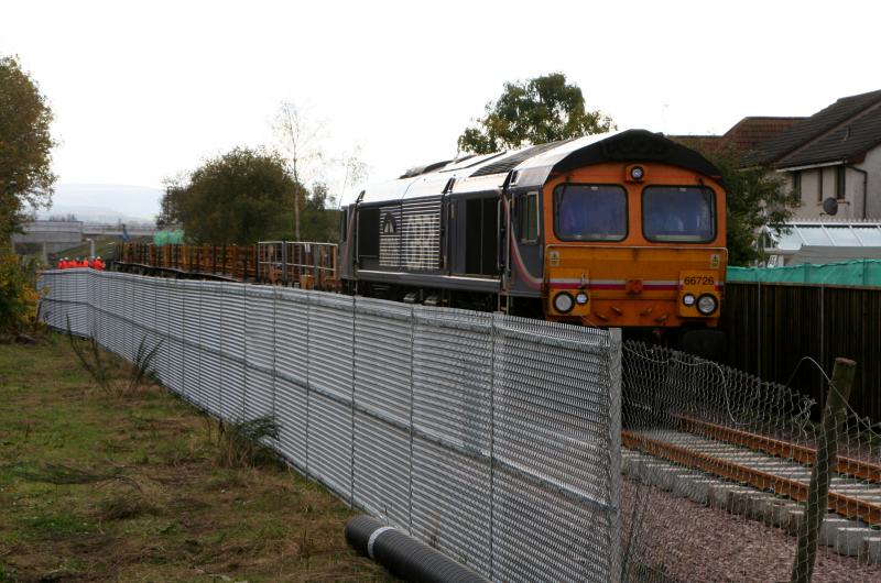 Hardengreen 14/10/14: 66726 on rail laying near the site of Hardengreen old SB. Photo of Hardengreen 14/10/14
