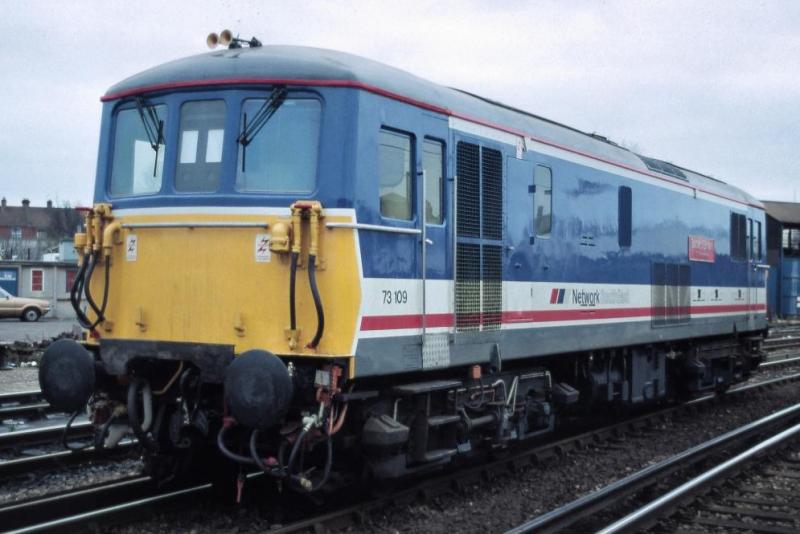 Coming to Scotland on sleeper duty.: 73109 in NSE livery. Photo of Coming to Scotland on sleeper duty.