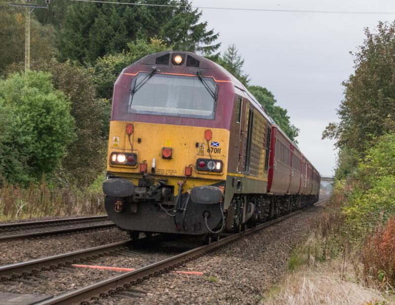 67011: 67011 on Ryder cup duty at Forgandenny 28/09/14. Photo of 67011
