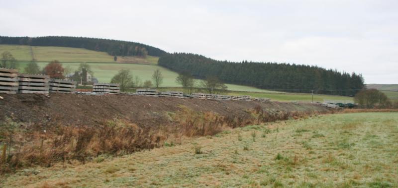 Ferniehurst: Thur 4th Dec. Sleepers await being laid after work suspended due to accident last week at Gala. Photo of Ferniehurst