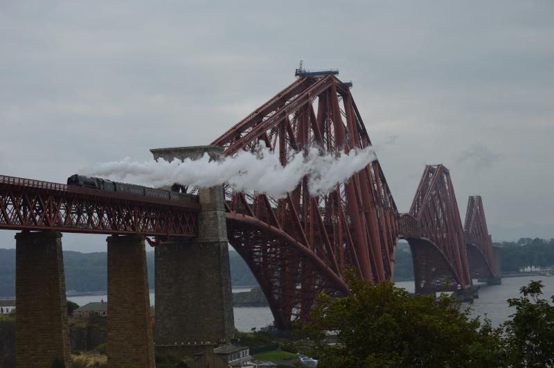 46233 Duches of Sutherland: 46233 crosses the Forth Bridge on an S.R.P.S Charter. Photo of 46233 Duches of Sutherland