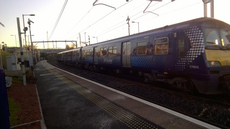 320 on the Whiifflet Line: This photo was taken while emus were used for driver training on the route, November 2014. Photo of 320 on the Whiifflet Line