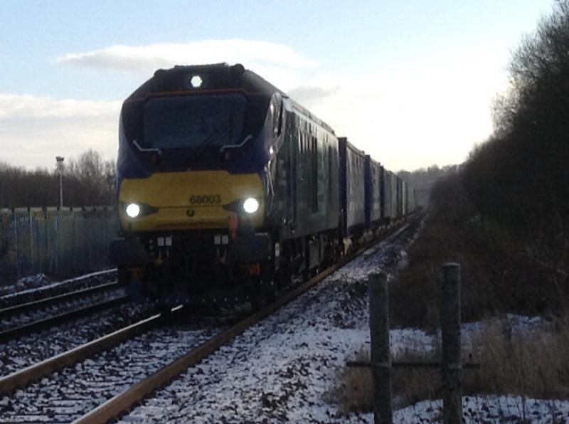 Class 68: Class 68 68003 Astute through Stirling at 12.34 on its way from Grangemouth to Aberdeen on 18/01/15 Photo of Class 68