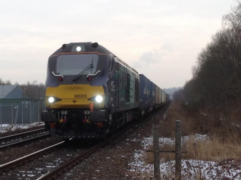 Class 68: Class 68 68003 Astute on its daily run from Grangemouth to Aberdeen passing Stirling on 21/01/15 Photo of Class 68