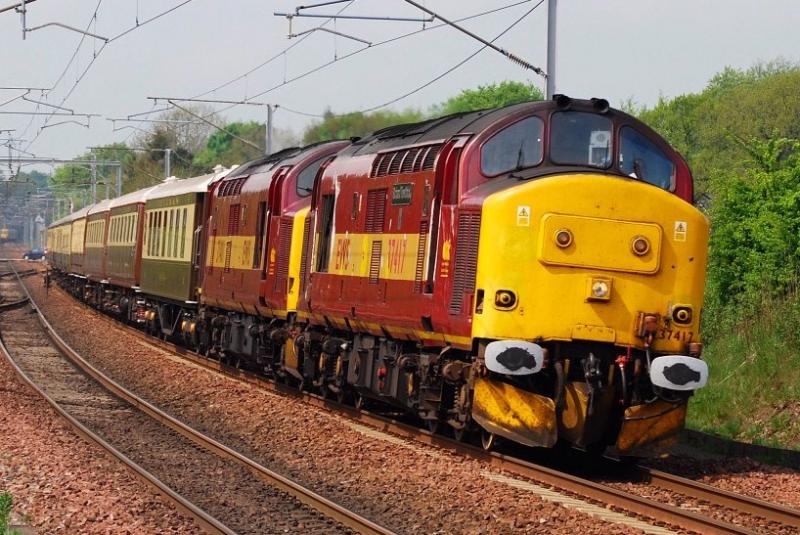 EWS tractors: EWS 37401/417 thunder past Lanark Jn Photo of EWS tractors