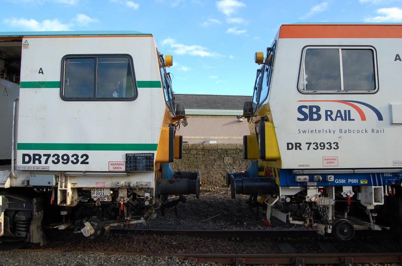 Tamper brothers: DR73933 and DR73932 at the buffers just managing to fit inside the Up South siding at Arbroath. 3/2/15 Photo of Tamper brothers