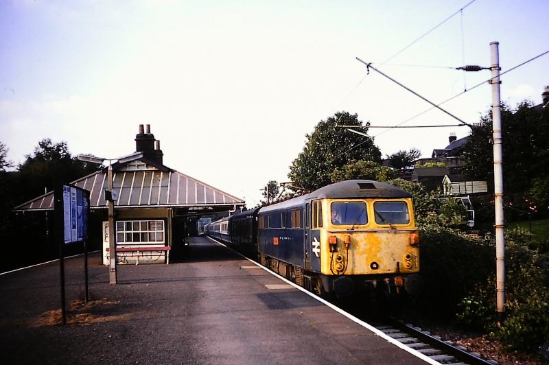 Class 87 at Shawlands: Glasgow to London express diverted via Cathcart Circle, 29 September 1979 Photo of Class 87 at Shawlands