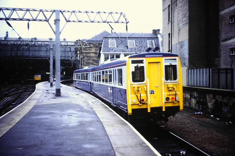 140001 at Glasgow Central, 18 August 1981: The prototype 'Pacer' unit on trial passenger workings between Glasgow and Barrhead. Photo of 140001 at Glasgow Central, 18 August 1981
