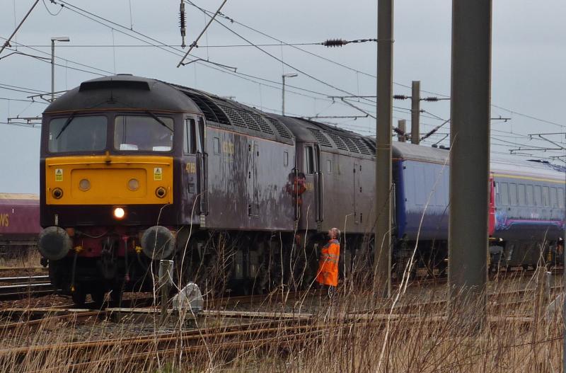 old oak bound: 47851 and 47804 sit in Falkland yard with new mk3 coaches from Kilmarnock for old oak 6-3-15 Photo of old oak bound
